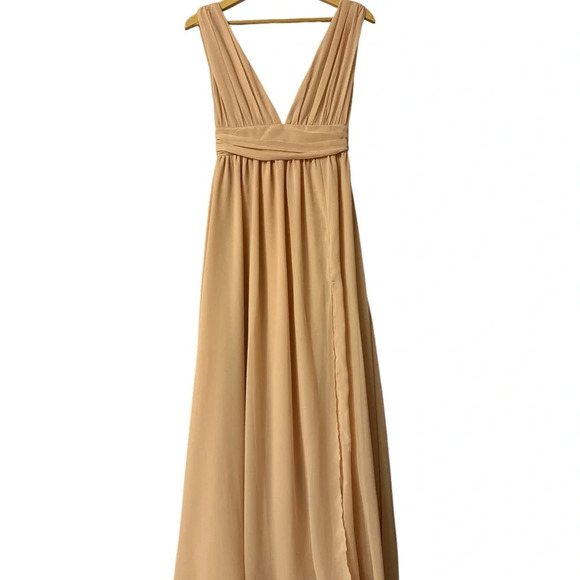 Lulus Chiffon Full Length Maxi Dress Champagne Size S - Picture 2 of 8